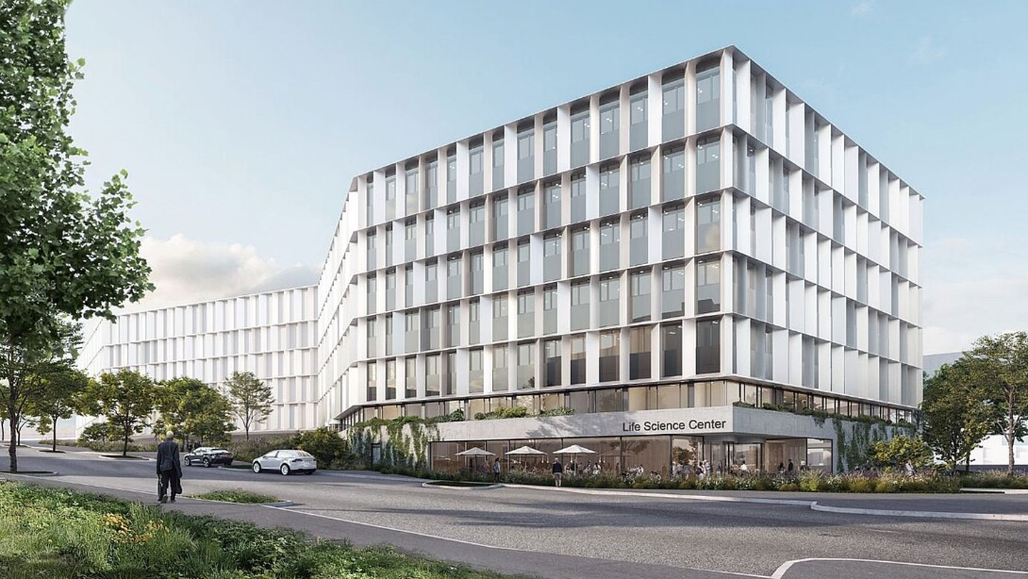 Visualisierung des Gebäudes mit einer hellen Glas-Fassade