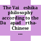 The Vaiśeshika philosophy according to the Daśapadārtha-śāstra : Chinese text with introduction, translation and notes